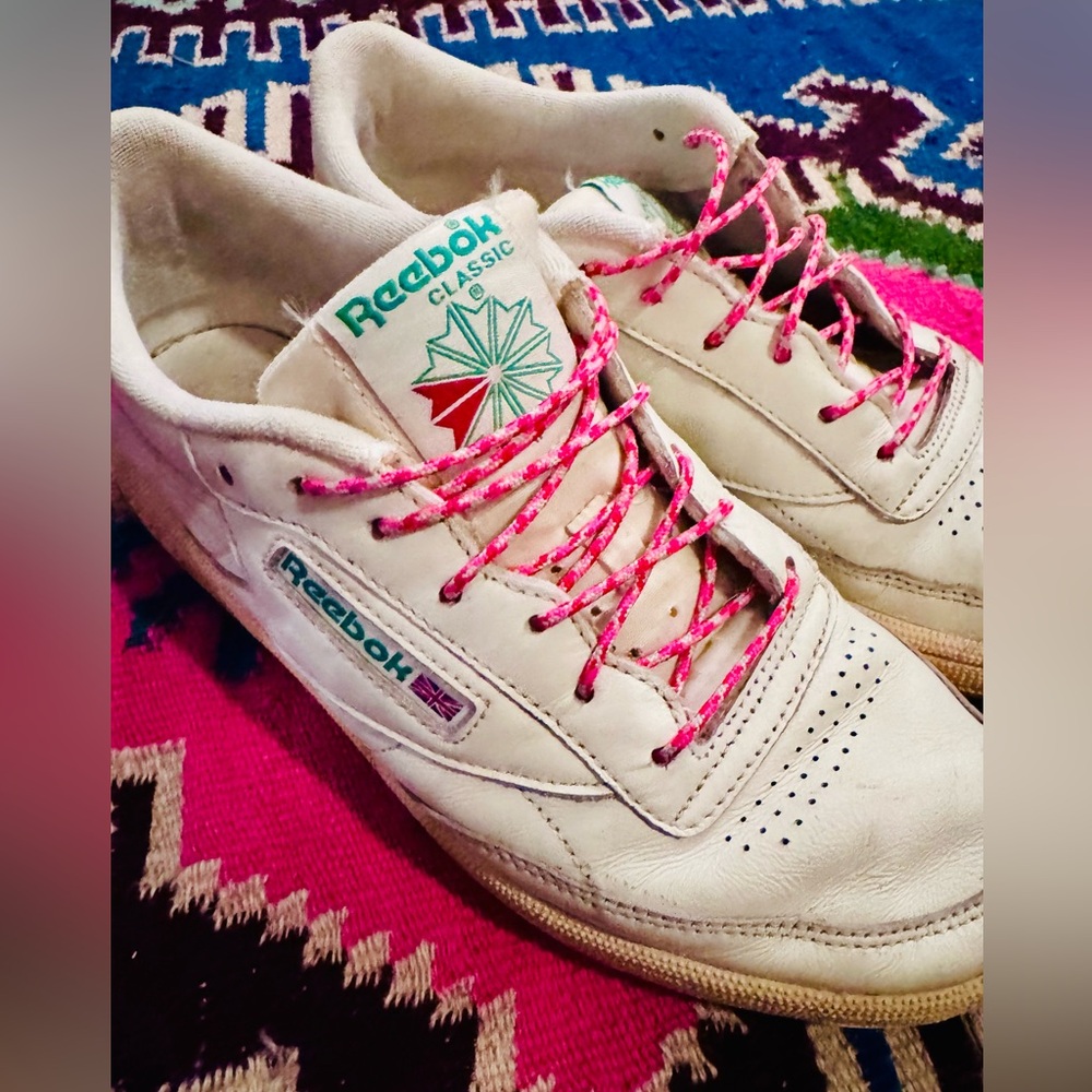 Reebok Classic Club C 85 Vintage White Sneakers with Custom Pink Laces